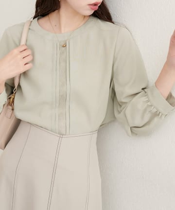 natural couture(ナチュラルクチュール) 【WEB限定】レースフロントピンタックブラウス