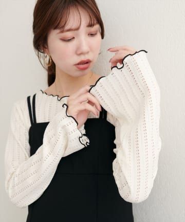 natural couture(ナチュラルクチュール) 【WEB限定】透かしカットソー配色TOPS