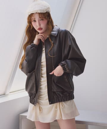 one after another NICE CLAUP(ワンアフターアナザー ナイスクラップ) WEB限定【ロングシーズン活躍！】オーバーサイズ合皮ブルゾン