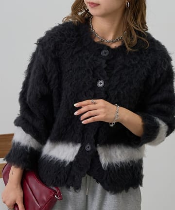 COLONY 2139(コロニー トゥーワンスリーナイン) 配色シャギークルーネックカーディガン