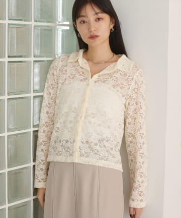 natural couture(ナチュラルクチュール) 衿付きレースシャツ