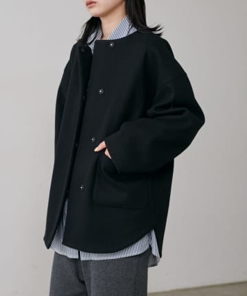 Pal'las Palaceノーカラーコート　レザー　ブラック 黒 Pal'las Palaceノーカラーコート レザー ブラック 黒 Pal'las Palace