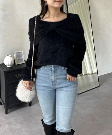 prose verse(プロズヴェール) 【前後2way】オフショルリボンシャギーニット