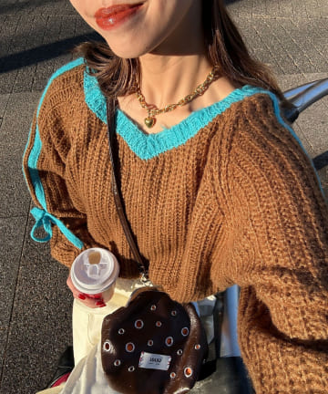 CIAOPANIC(チャオパニック) 袖ラインリボンラグランニット