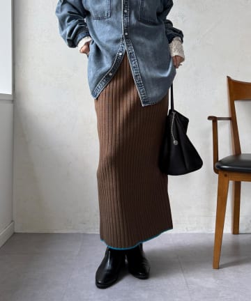 DOUDOU(ドゥドゥ) 【WEB限定】カラーヘムリブニットタイトスカート