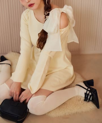 NICE CLAUP / OLIVE des OLIVE OUTLET(ナイスクラップ  / オリーブ デ オリーブ アウトレット) 【one after another】肩リボンミニワンピ