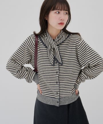DISCOAT(ディスコート) 【umm.】ボーダースカーフ付カーディガン