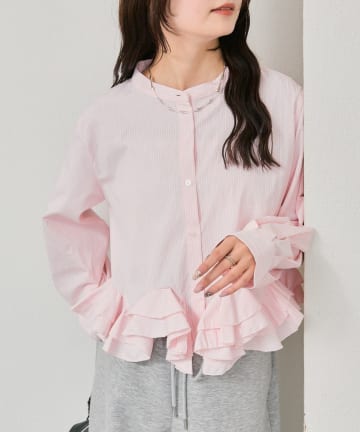 mystic(ミスティック) 【新色ホワイト/ピンク/ブルー2】ウェーブフリルブラウス
