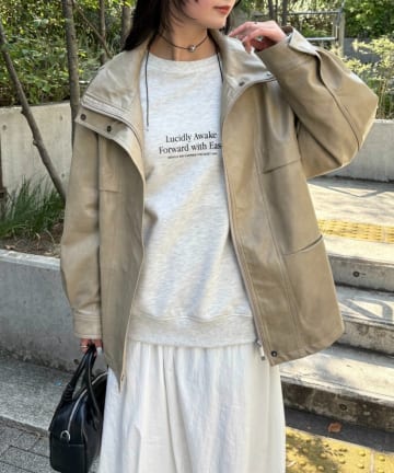 mystic(ミスティック) 【ウエストが絞れるのが嬉しい！】ドロストフェイクレザーブルゾン