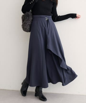 natural couture(ナチュラルクチュール) ウエストベルト付きラッフルデザインスカート