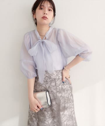 natural couture(ナチュラルクチュール) 【WEB限定】〈osono〉配色シアーボウタイブラウス
