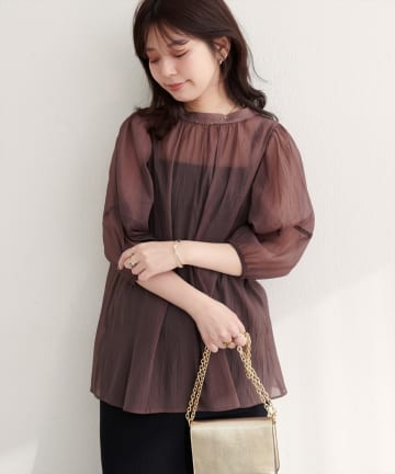 natural couture(ナチュラルクチュール) 【WEB限定】〈osono〉配色シアーボウタイブラウス