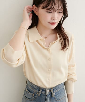 natural couture(ナチュラルクチュール) ラメシアー衿付きニットカーディガン