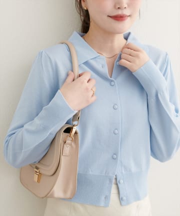 natural couture(ナチュラルクチュール) ラメシアー衿付きニットカーディガン