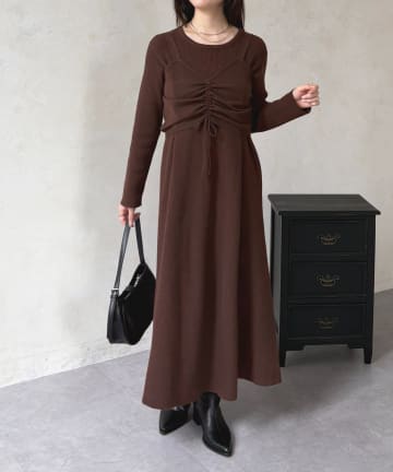 Thevon.(ゼヴォン) シャーリングビスチェ×リブニットワンピース
