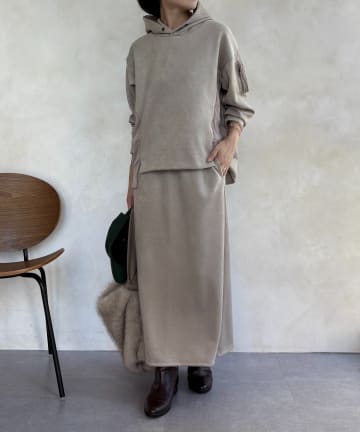 DOUDOU(ドゥドゥ) 【WEB限定】起毛ダンボールポケットフーディー＋タイトスカートセット