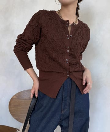 DOUDOU(ドゥドゥ) 【WEB限定】フクレジャガードクルーネックカーディガン