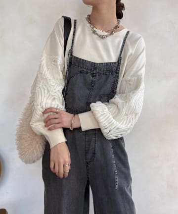 DOUDOU(ドゥドゥ) 【WEB限定】テープ刺繍切替プルオーバー