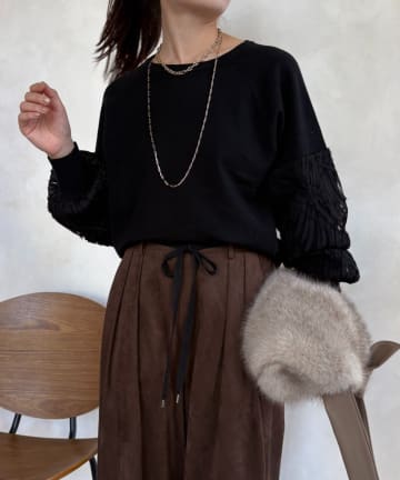 DOUDOU(ドゥドゥ) 【WEB限定】テープ刺繍切替プルオーバー