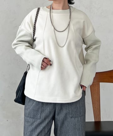 Croisiere(クロジエール) スエード袖リブ立体切替プルオーバー