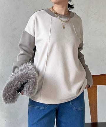 un dix cors(アンディコール) スエード袖リブ立体切替プルオーバー