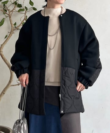 Croisiere(クロジエール) ダンボール×中綿ノーカラーミドルコート