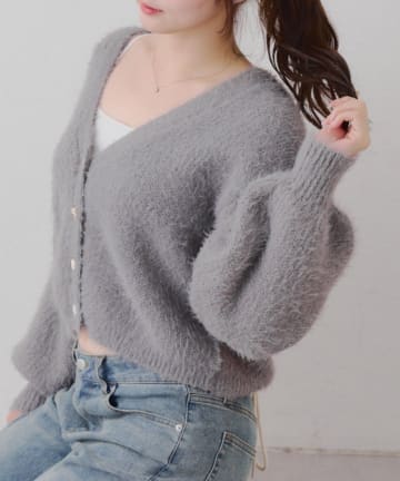 NICE CLAUP / OLIVE des OLIVE OUTLET(ナイスクラップ  / オリーブ デ オリーブ アウトレット) モテふわ♡【RMAF】ラメフェザー色々釦カーデ
