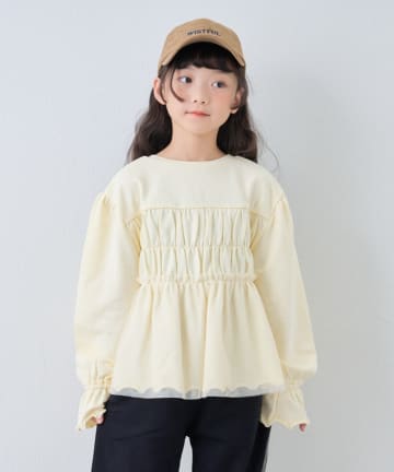 CIAOPANIC TYPY(チャオパニックティピー) 【WEB限定】【KIDS】2WAYシャーリングチュールミニ裏毛カーディガン
