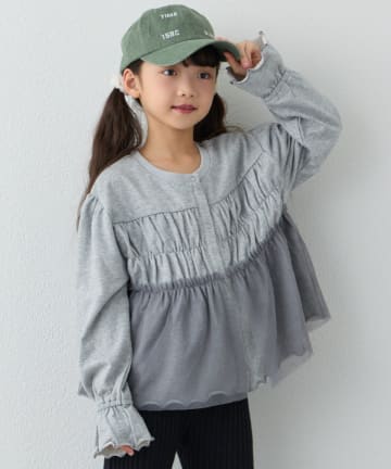 CIAOPANIC TYPY(チャオパニックティピー) 【WEB限定】《KIDS》気温対応シャーリングチュールミニ裏毛カーデ