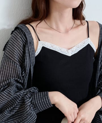 Kastane(カスタネ) 【一部店舗限定/無地&チェック/4色展開/カップ取り外し可】カップ付きレースキャミ