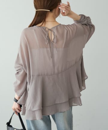 PUAL CE CIN(ピュアルセシン) シアーガーゼペプラムブラウス