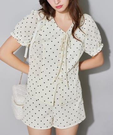 NICE CLAUP / OLIVE des OLIVE OUTLET(ナイスクラップ  / オリーブ デ オリーブ アウトレット) 【seemi】ベロアドットブラウス