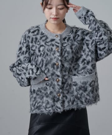 Lui's(ルイス) ヒョウ柄シャギージャケットカーディガン