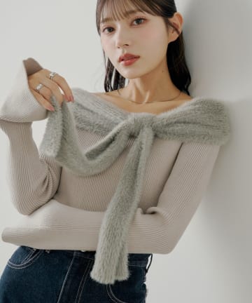 Chico(チコ) シャギーリボンオフショルニット