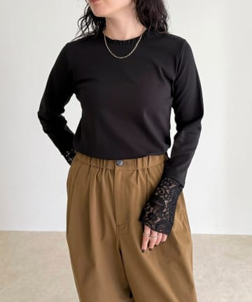 FREDY & GLOSTER(フレディ アンド グロスター) レーススリーブ衿フリルロンTシャツ