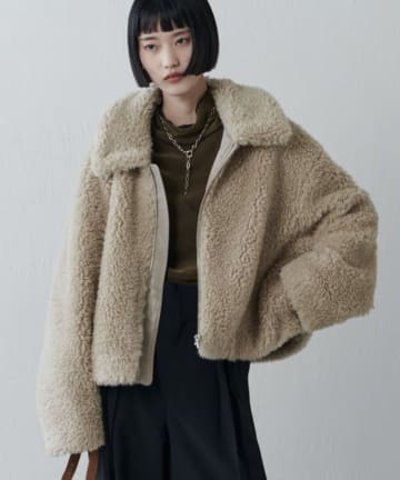 ドローコード付きフェイクファーボアブルゾン