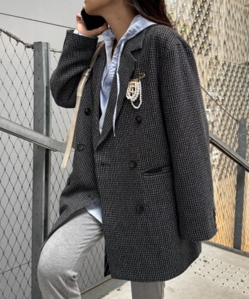 CIAOPANIC TYPY(チャオパニックティピー) 【willow】パールブローチ付きチェックジャケット