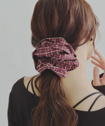 Lattice(ラティス) チェックリボン刺繍シュシュ