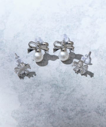 Lattice(ラティス) フラワーリボンピアスセット(4P)