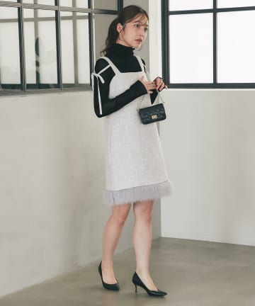 La boutique BonBon(ラブティックボンボン) ファンシーツイードフェイクファー付きジャンドレ
