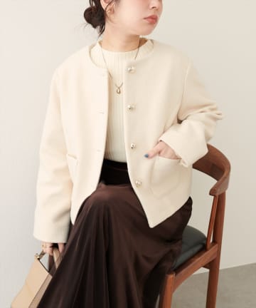 natural couture(ナチュラルクチュール) 【WEB限定】ハート釦ほっこり素材コートジャケット