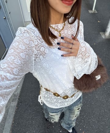 CIAOPANIC(チャオパニック) 袖ティアードシャーリングレーストップス