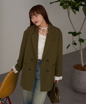 CIAOPANIC(チャオパニック) 【あみ(＠a.m.6.43)企画】ラメドットレーステーラードジャケット