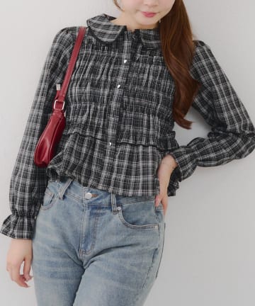 NICE CLAUP / OLIVE des OLIVE OUTLET(ナイスクラップ  / オリーブ デ オリーブ アウトレット) 【RMAF】シャーリングBIG衿ブラウス