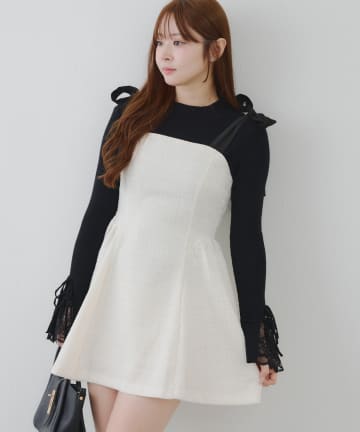 NICE CLAUP / OLIVE des OLIVE OUTLET(ナイスクラップ  / オリーブ デ オリーブ アウトレット) 【continuer】肩リボンミニジャンスカ