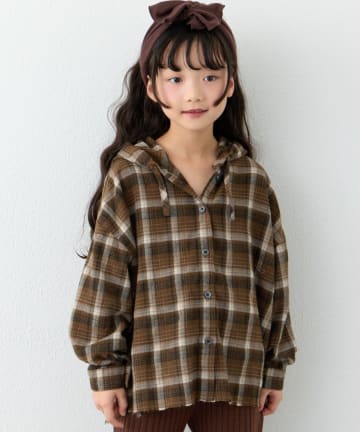 CIAOPANIC TYPY(チャオパニックティピー) 【KIDS】【ジュニアサイズあり】裾断ち切り微起毛チェックフードシャツ