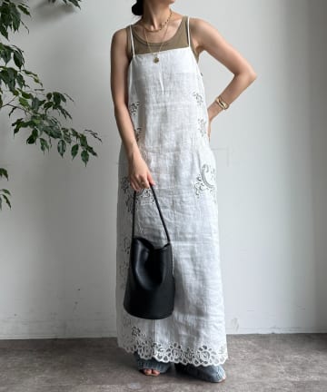 OUTLET(アウトレット) 【DouDou】刺繍レースリネンワンピース