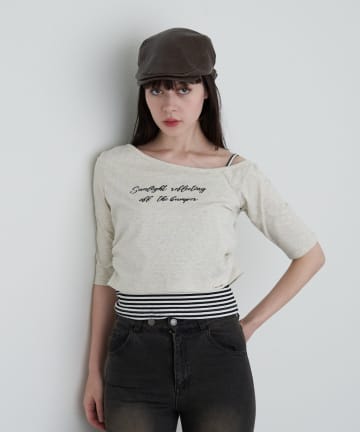OUTLET(アウトレット) 【RAY CASSIN】フロッキーロゴワンショルレイヤードTシャツ