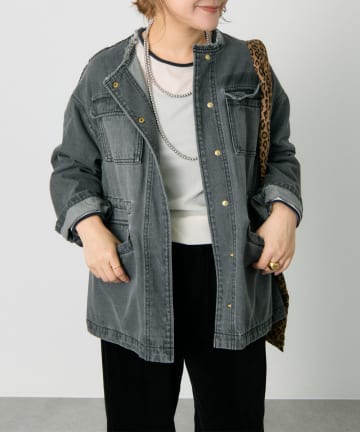 PUAL CE CIN(ピュアルセシン) デニムノーカラーワークジャケット