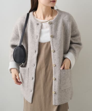 PUAL CE CIN(ピュアルセシン) Wフェイスニットノーカラーハーフコート